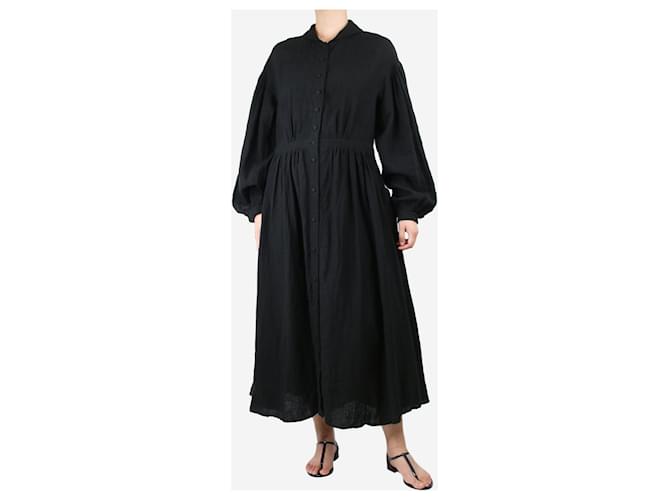 Autre Marque Black puff-sleeve belted linen midi dress - size UK 10  ref.1538807