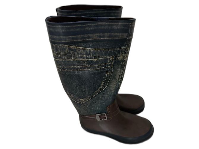 Botas de lluvia Giesswein Marrón y Azul Efecto Vaquero Talla 38 Multicolor