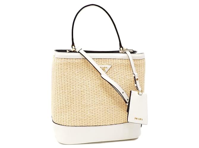 Saffiano Bolso de mano Prada Vanier para mujeres Cuero Paja  ref.1539151