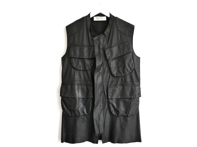Jaqueta cargo sem mangas de couro Marni Primavera 2010 Preto