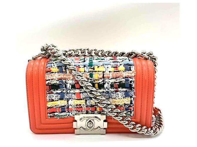 Le Boy Bolsa de ombro Chanel Boy Chain Multicor Couro Tweed  ref.1539242