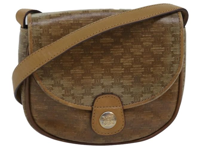 Céline Bolsa de ombro em lona Macadam CELINE bege Auth bs16179