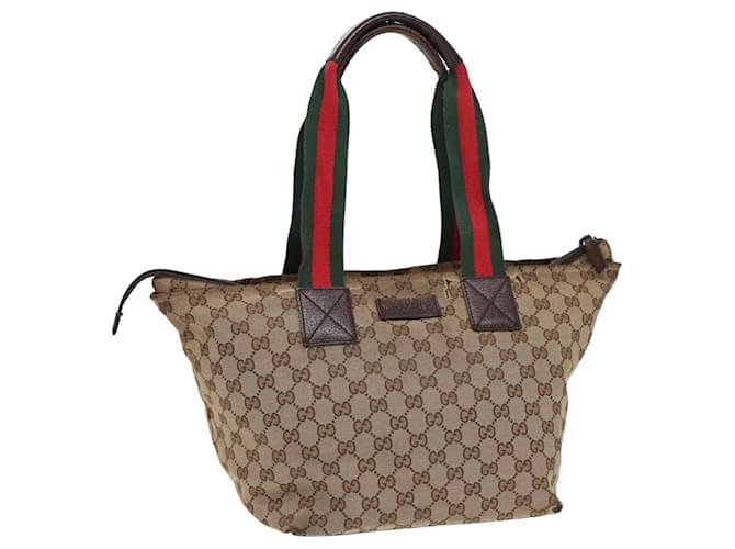 GUCCI GG Canvas Web Sherry Linie Tote Tasche Canvas Beige Auth ti1861 Leinwand  ref.1539273