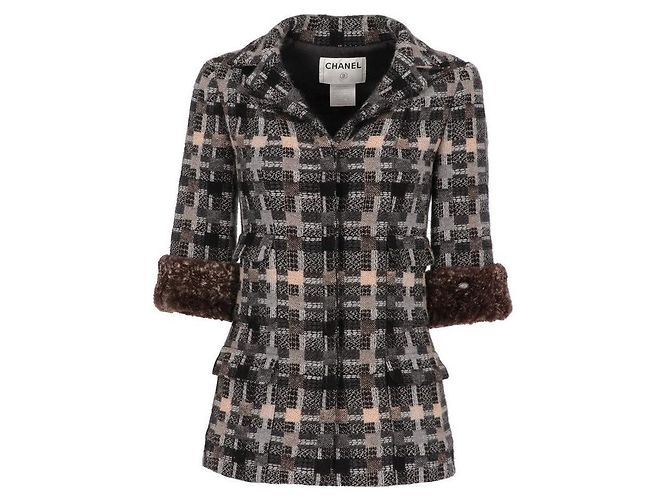 Chanel graue und beige Wolljacke - 2000er Sand