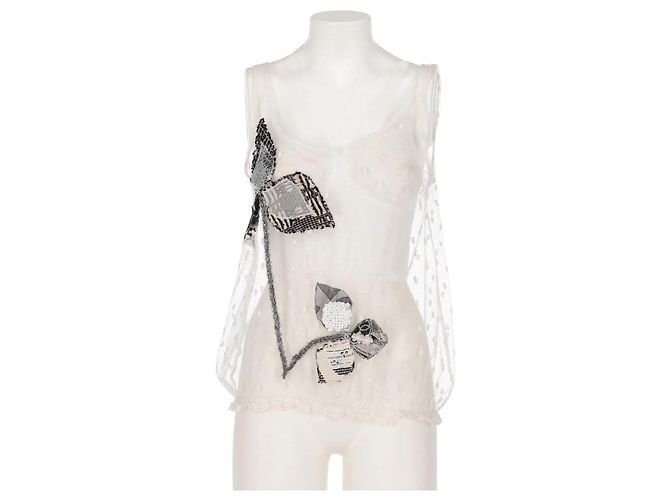 Top in pizzo bianco Chanel - Anni 2000 Nero Sabbia