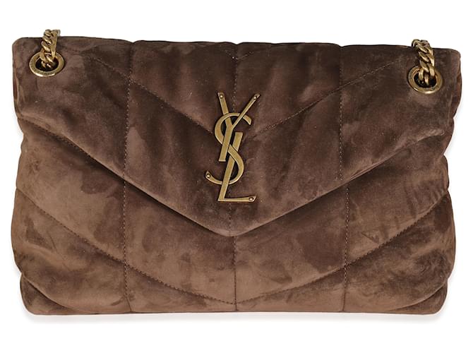 Saint Laurent Brown Quilted Suede Small Puffer Bag  ref.1539508