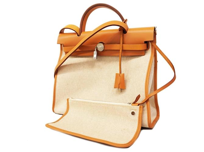 Hermès Sac à main Hermes Airbag Zip PM □M gravé Toile H Naturel Tissu  ref.1539548