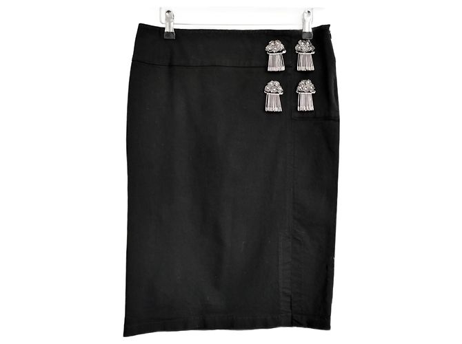 Falda lápiz adornada Pollini Vintage SS06 Negro