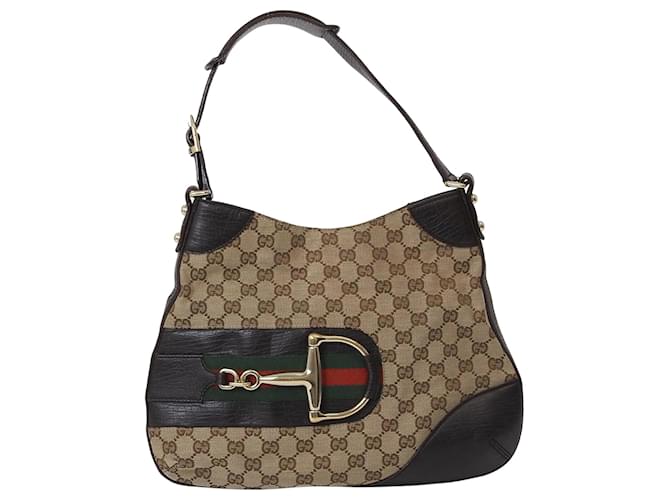 Sac Horsebit en toile GG Gucci Cuir Beige Marron foncé  ref.1539672