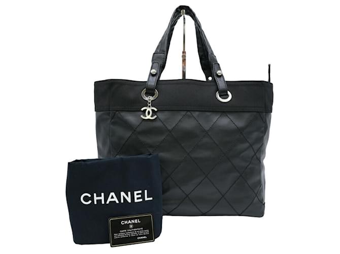 Sac à main moyen Chanel Paris Biarritz MM Toile Noir  ref.1539676