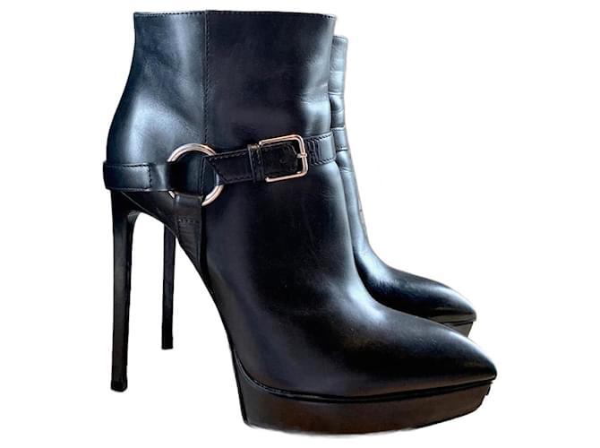Saint Laurent Janis 105 Harness Booties Black Leather  ref.1539802