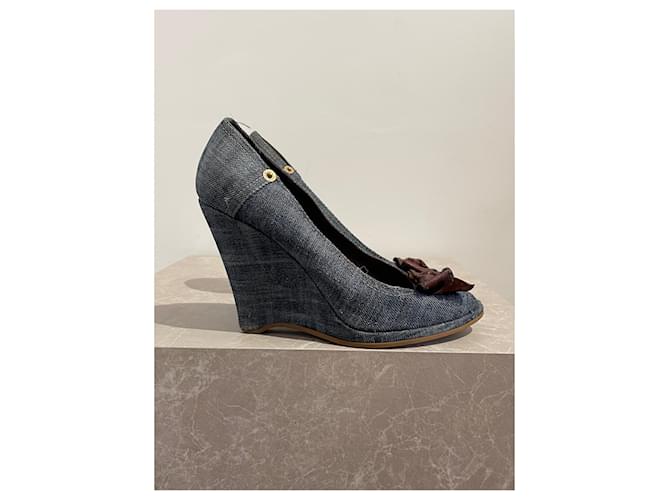 MIU MIU Talons T.EU 39 Tissu Toile Bleu  ref.1539828