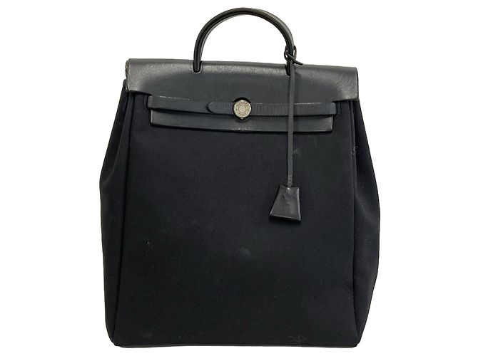 Schwarzer Hermès Toile Herbag GM Rucksack