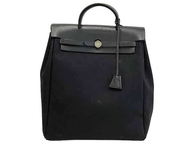 Mochila Hermès Toile Herbag GM preta Preto Couro  ref.1539875