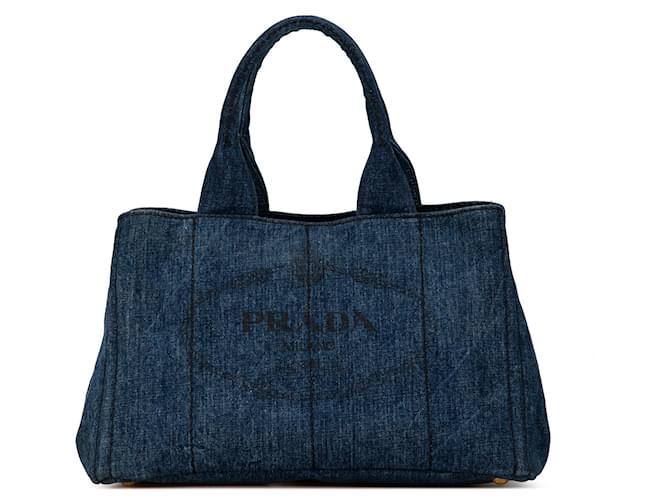 Borsa in denim canapa blu con logo Prada Giovanni  ref.1539877