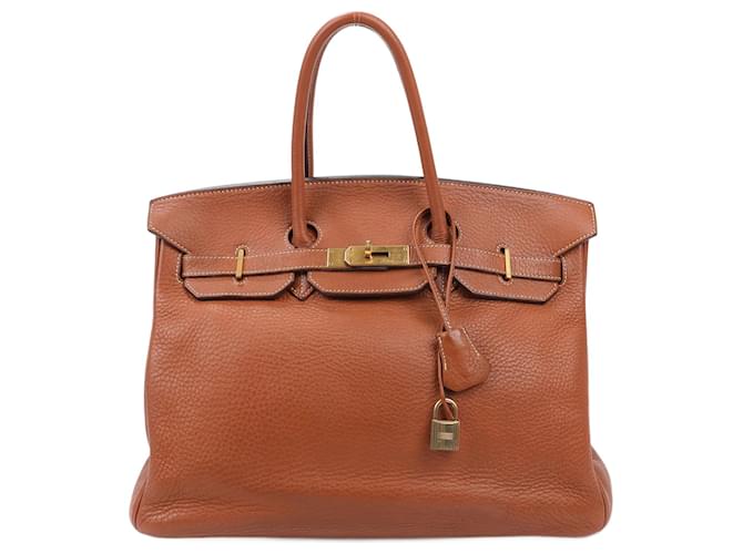 Hermès HERMES Birkin 35 Taurillon Clemence Sac à main Noisette Finitions métalliques dorées □I : 2005 Cuir Marron  ref.1539970