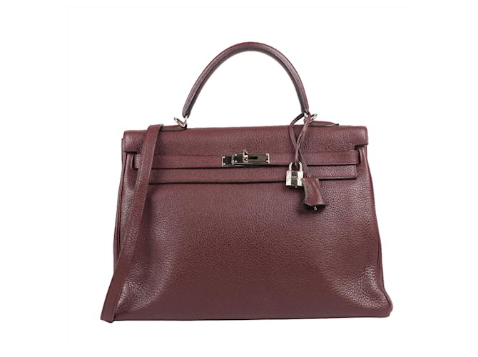 Hermès HERMES Kelly 35 Taurillon Clemence Prune Ferrures en métal argenté □L: 2008 Cuir Violet  ref.1539972