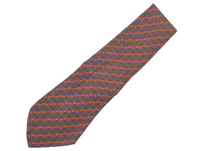 Hermès Wave Pattern Silk Tie 11.5cm Brown