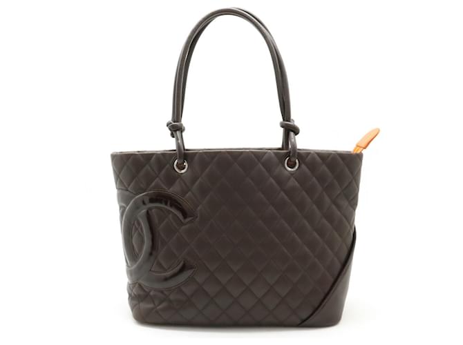 Chanel Cambon Line Coco Mark Large Tote Shoulder Bag Orange Dark brown Leather  ref.1543126