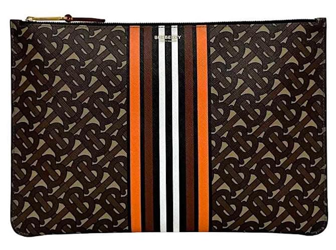 Burberry Beiger und Brauner Streifen Clutch Tasche Leder Kunststoff  ref.1543155