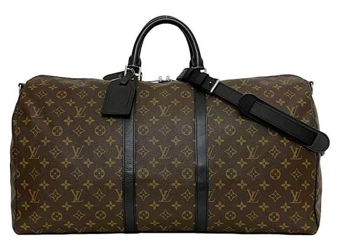 Keepall Bolsa Boston 2 em 1 Louis Vuitton Marrom Preto Monograma Couro Couro envernizado  ref.1543240