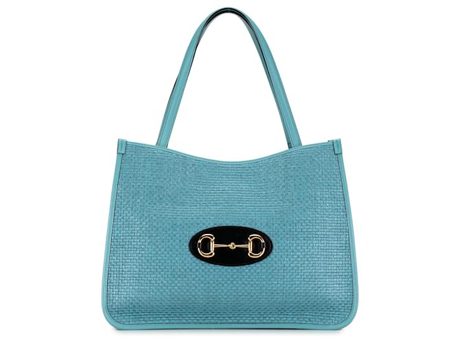 Gucci Blue Raffia Horsebit 1955 Tote  ref.1543409