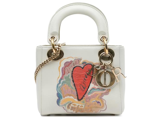 Dior Branco x Niki De Saint Phalle Dioramour Mini Lady Dior Couro Bezerro-como bezerro  ref.1543434