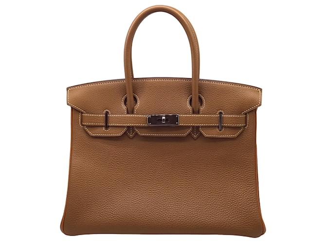 Sac à main Hermès Birkin 30 Togo Cuir Doré Orange  ref.1543495