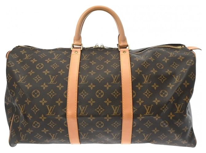 Borsa Boston Keepall 55 Monogram Louis Vuitton Marrone Monogramma Pelle verniciata  ref.1543596