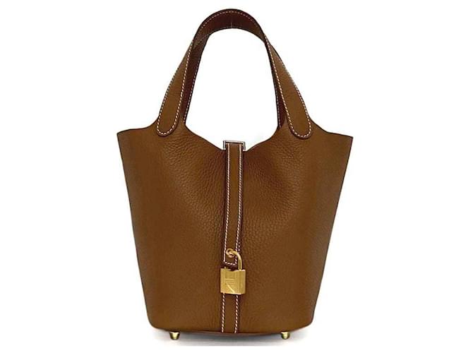 Hermès Sac à main Hermes Picotin Lock PM Cuir Marron Doré  ref.1543617