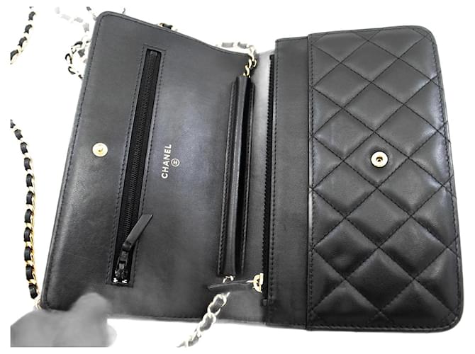 Wallet On Chain Chanel Portefeuille Sur Chaîne Cuir Noir  ref.1544256