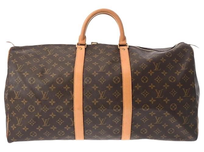 Louis Vuitton Monogram Keepall 55 Boston Bag Brown Patent leather Cloth  ref.1544272