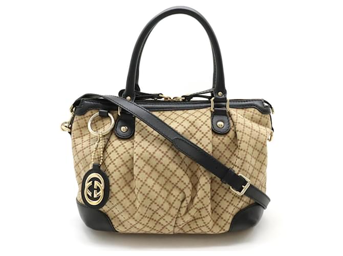 Bolsa Diamante GUCCI Preto Bege Lona  ref.1544320