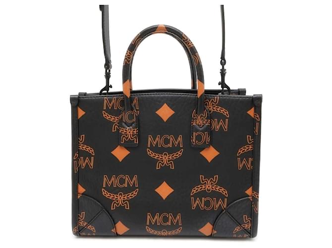 MCM Maxi Visetos Kleine Leder Tote Tasche Schwarz ref.1544399 Joli Closet