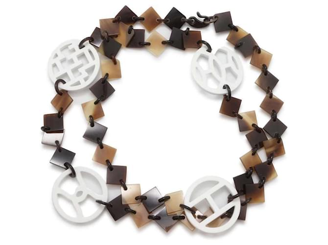 Hermès Hermes Diva Buffalo Horn Necklace Brown White  ref.1544550