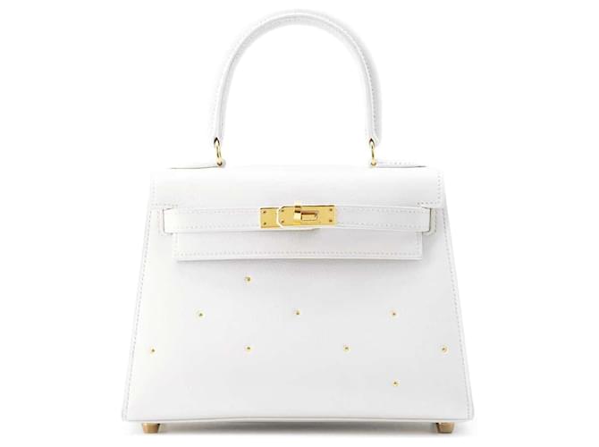 Hermès Sac à main Hermes Kelly avec couture extérieure Cuir Blanc  ref.1544600