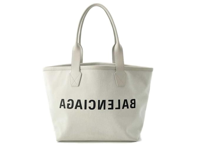 Balenciaga Off-White Canvas and Leather Tote Bag Eggshell Cloth  ref.1544603