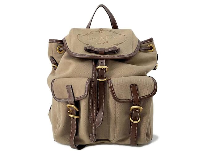 Prada Canvas Backpack Brown Beige Cloth  ref.1544608