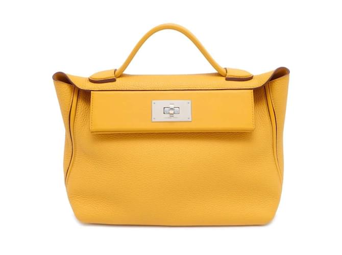 Hermès Sac à main Vinquatre Hermes 24 29 Cuir Jaune  ref.1544627