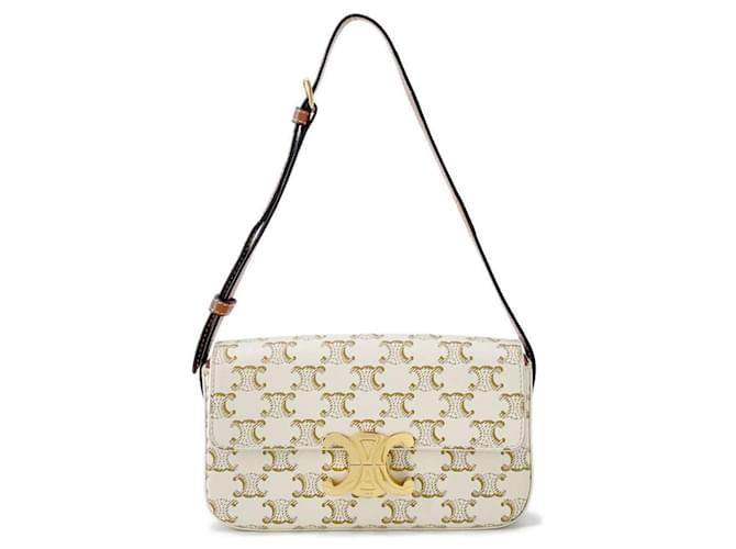 Edge Céline Bolso de Hombro Celine Triomphe 194142CUZ Blanco Cuero Lienzo  ref.1544629