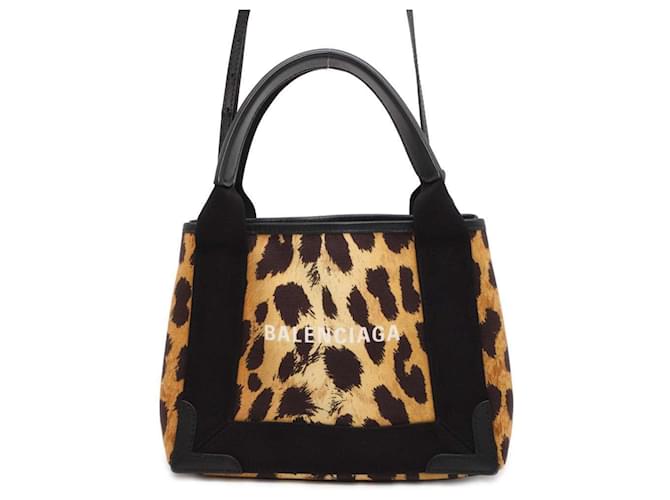 Balenciaga Leopard Navy Cabas XS Handbag Black Yellow Leather Cloth  ref.1544653