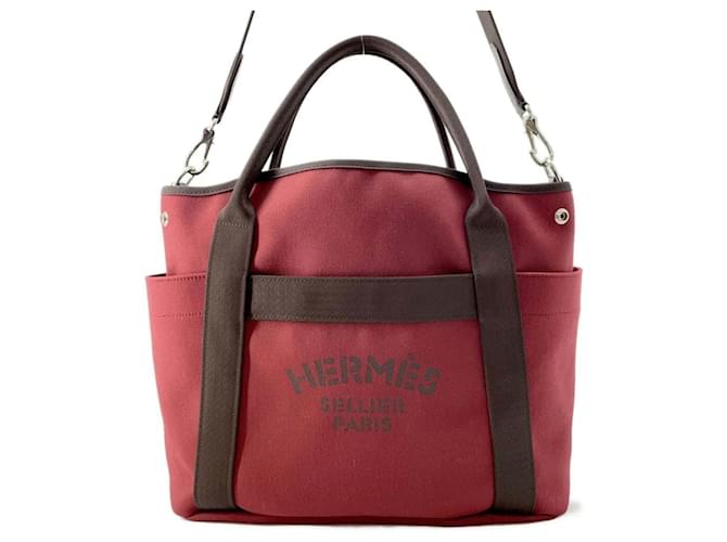 Hermès Sac de pansage Hermes GROOM Coton Elasthane Polyamide Rouge Chocolat  ref.1544660