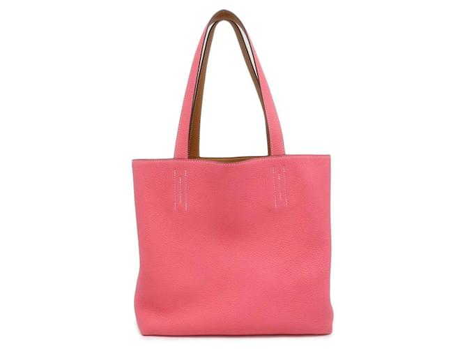 Hermès Sac Tote Hermes Double Sens 28 en Rose Azalee Cuir  ref.1544679