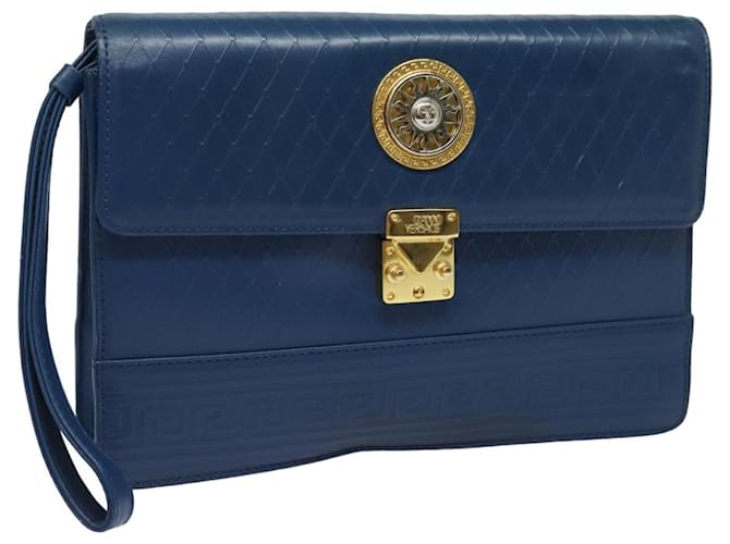 Gianni Versace Clutch Bag Leather Blue Auth ac3121  ref.1544842