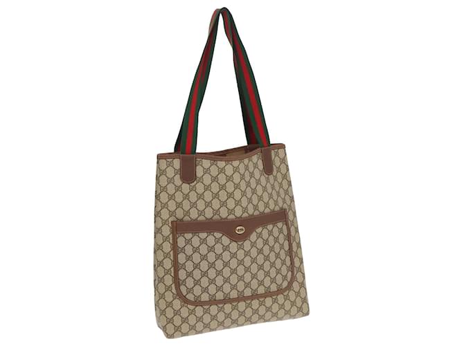 GUCCI GG Canvas Web Sherry Line Tote Bag PVC Leather Beige Green Red Auth kk275  ref.1544849