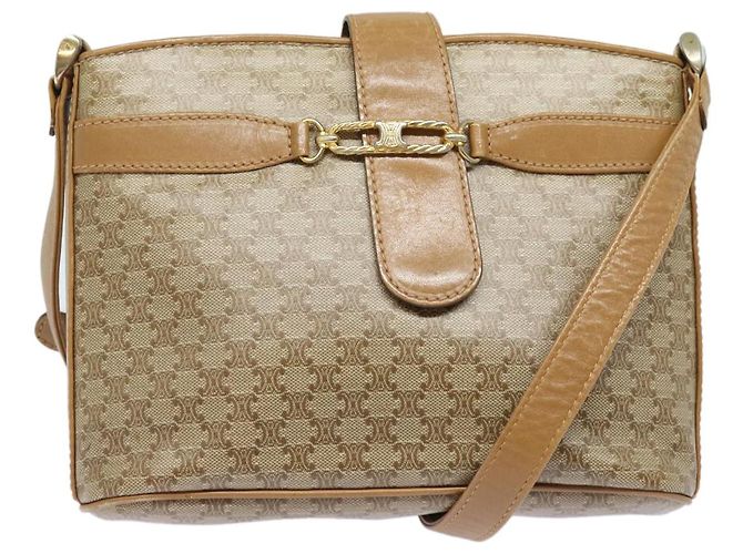 Céline CELINE Macadam Canvas Schultertasche Beige Auth 83128