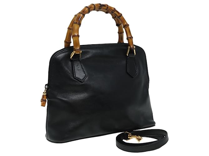 Sac à main en cuir GUCCI Bamboo 2 voies noir 000 090 0290 Auth 82700  ref.1544909