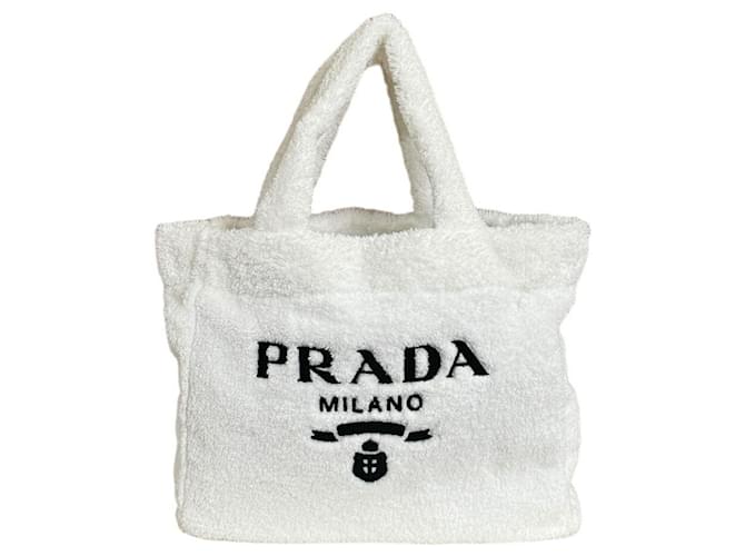 Prada Terry Tote Bag Pile 1BG130 White Faux fur  ref.1544974