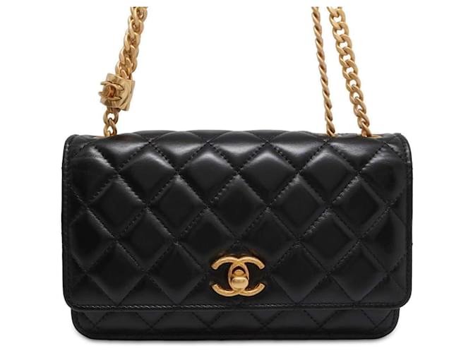 Chanel Black Lambskin Chain Wallet Leather  ref.1545025