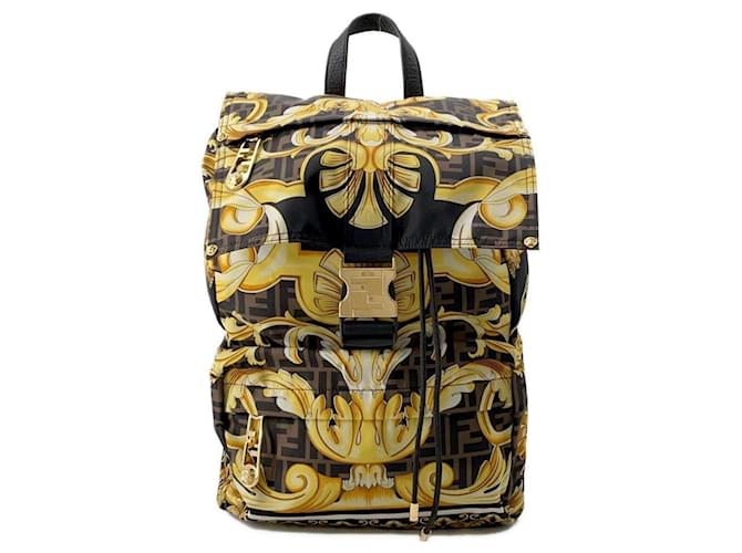 Fendi Rucksack Fendace Backpack Brown Black Yellow Nylon  ref.1545026